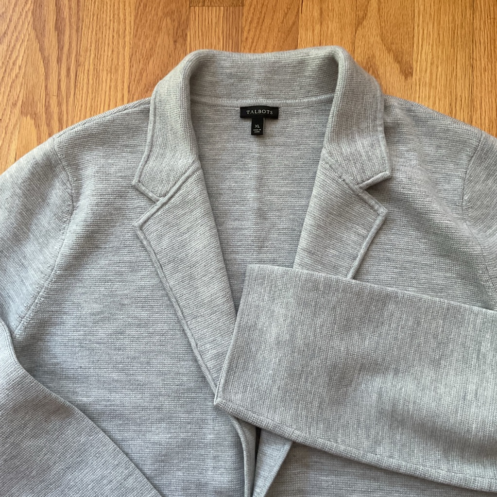 Talbots Gray Sweater Blazer Classic Open Front Merino Xl